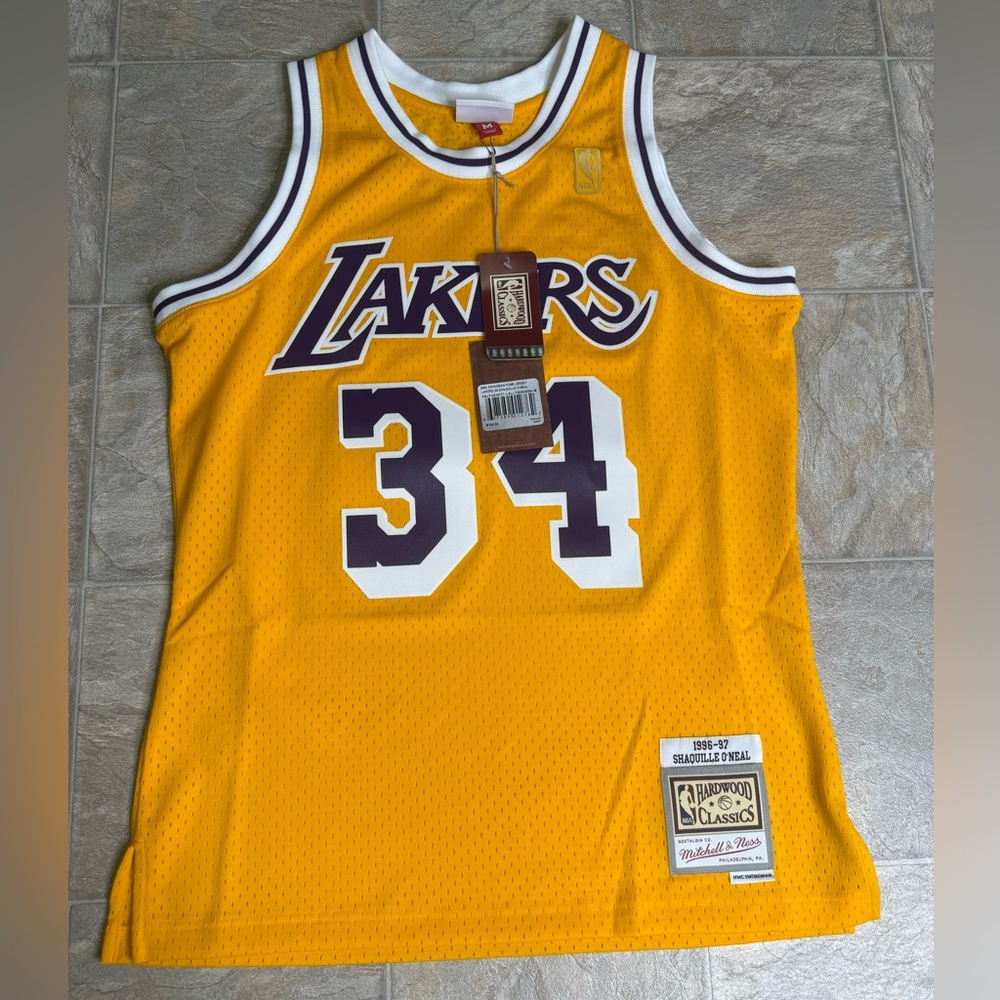 Los Angeles Lakers Mitchell And Ness Jersey Mens Size Medium Yellow #34 Shaq